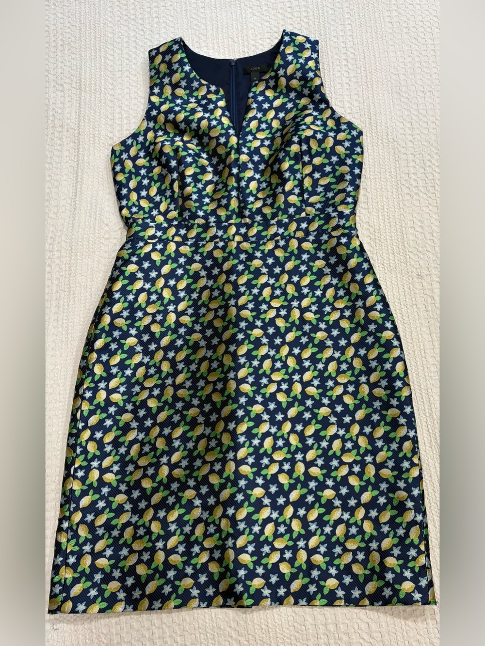 🍋🍋 J. Crew Collection Cute Jacquard Navy and Lemons Print Midi Dress -Size 10 🍋🍋